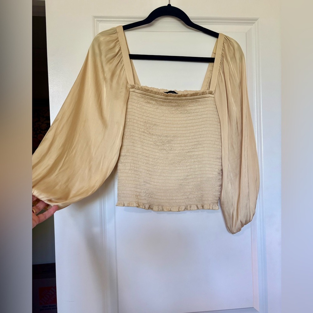 J.Crew Squareneck Smocked Featherweight Satin Shirt